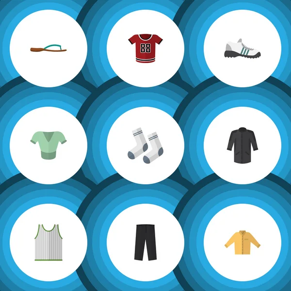 Düz simge giysi seti ayak Tekstil, Banyan, spor ayakkabıları ve diğer vektör nesneleri. Ayrıca ayak, tekstil, Sandal öğeleri içerir.