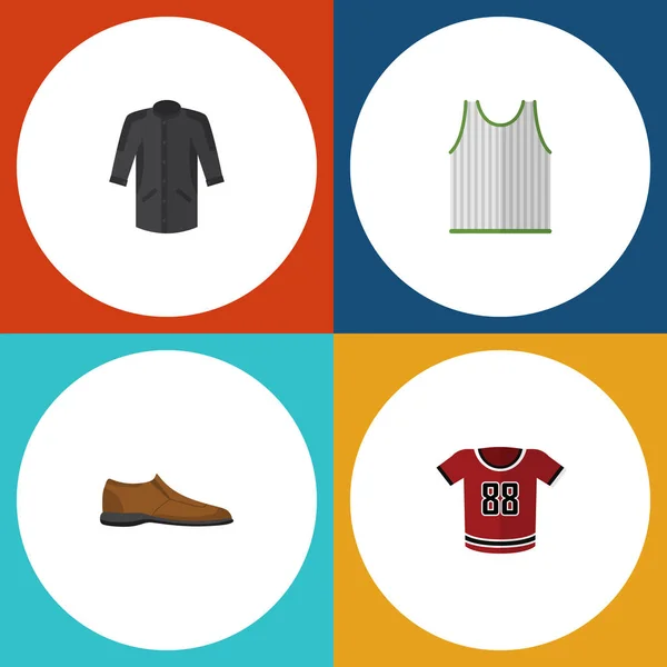 Platte Icon kleding Set van T-Shirt, Uniform, Singlet en andere vectorobjecten. Bevat ook de schoen, Kimono, mouwloos elementen. — Stockvector