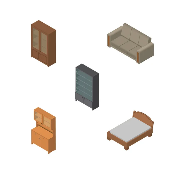 Isometrisches Design-Set aus Sideboard, Schrank und anderen Vektorobjekten. umfasst auch Möbel, Kleiderschrank, Sofa-Elemente. — Stockvektor