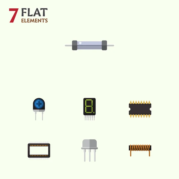 Platte pictogram apparaatset Mainframe, Microprocessor, klosje Of andere vectorobjecten. Ook bevat elektronica, Fiildistor, Calculator elementen. — Stockvector