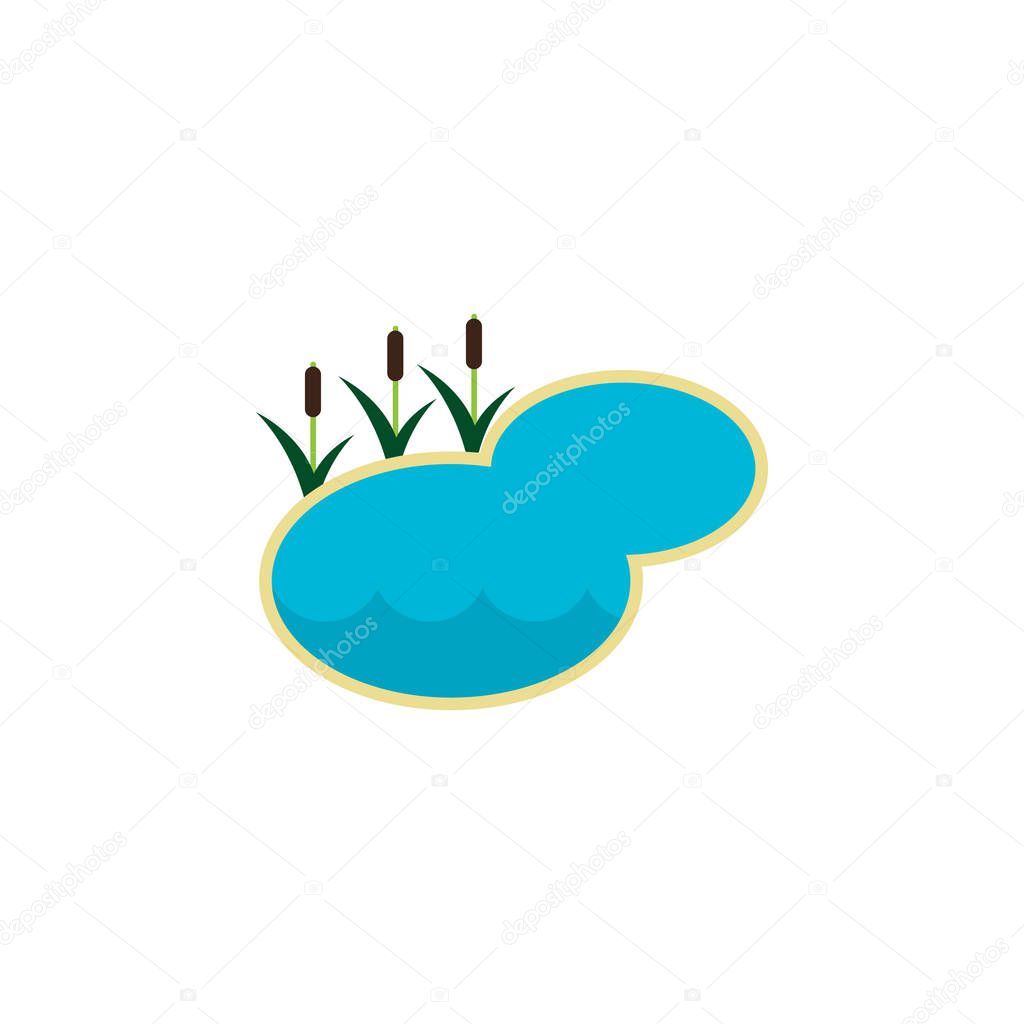 Isolated Lake Flat Icon. Pond Vector Element Can Be Used For Lagoon, Lake, Pond Design Concept.