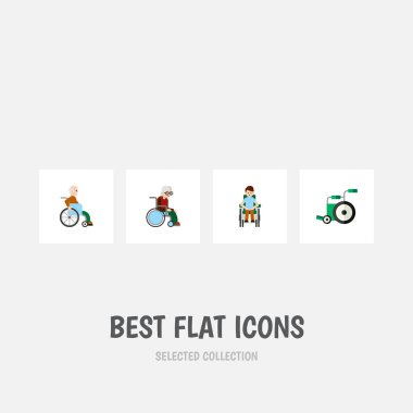 Düz simgesini devre dışı engelli kişi, ekipman, tekerlekli sandalye ve diğer vektör nesnelerini ayarlayın. Ayrıca devre dışı, ekipman, özürlü öğeleri içerir.