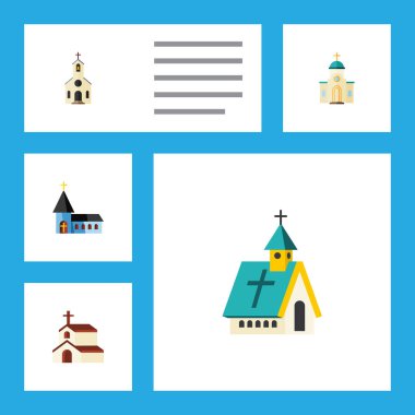Düz simgesi bina bina, Christian, Mimarlık ve diğer vektör nesneleri kümesi. Aynı zamanda din, yapı, kilise öğeleri içerir.
