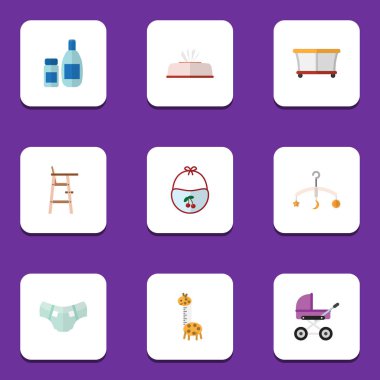 Düz simge çocuk seti Bahçesi, önlük, Bebek bezi ve diğer vektör nesneleri. Ayrıca içerir önlük, kozmetik, memnun etmektedir öğeleri.