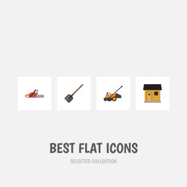 Düz kutsal kişilerin resmi Bahçe demir testeresi, Stabling, çim biçme makinesi ve diğer vektör nesneleri ayarlayın. Ayrıca bıçak, Stabling, Spade öğeleri içerir.