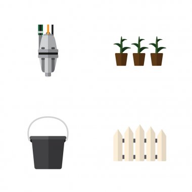 Düz simgesi kulübemde kümesi pompa, ahşap bariyer, saksı ve diğer vektör nesneleri. Ayrıca araç, konteyner, saksı öğeleri içerir.