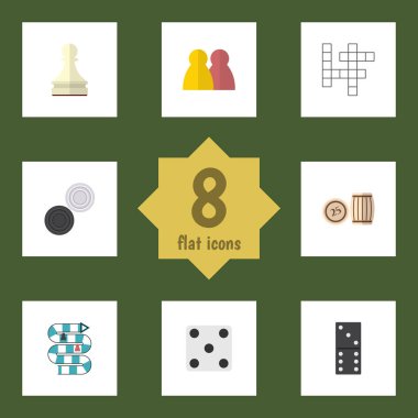 Piyango, Multiplayer, Tavla ve diğer vektör nesnelerini düz simge oyun seti. Bones, tahmin, tablo öğeleri de içerir.