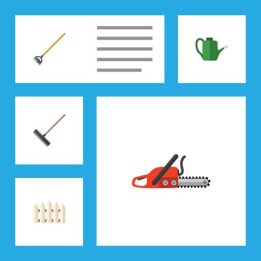 Düz kutsal kişilerin resmi Bahçe testeresi, ahşap bariyer, aracı ve diğer vektör nesnelerini ayarlayın. Ayrıca sulama, Bahçe, komisyon öğeleri içerir.