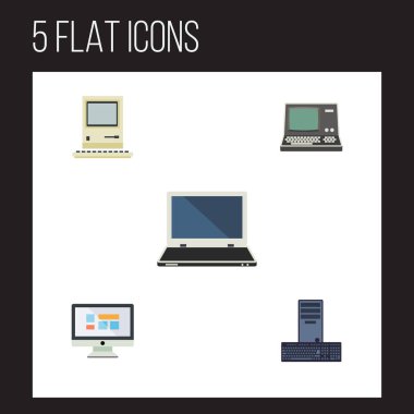 İşlemci, ekran, bilgisayar düz simge bilgisayar seti ve diğer vektör nesneleri. Ayrıca ekran, ekran, monitör unsurları içerir.