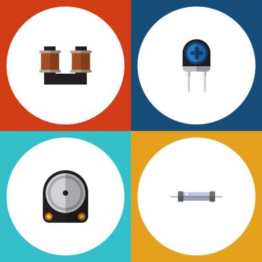 Düz simge teknoloji dönüştürücü, Hdd, bobin bakır ve diğer vektör nesneleri kümesi. Ayrıca direnç, sürücü, sabit öğeler içerir.