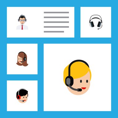 Düz simgesi Telemarketing kümesi Servisi, Call Center, yardım ve diğer vektör nesneleri. Ayrıca kulaklık, Merkezi, hattı öğeleri içerir.