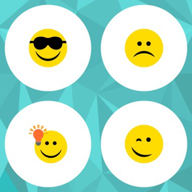 Düz simgesi Emoji kümesine sahip bir iyi fikir, üzgün, kırpışan ve diğer vektör nesneleri. Ayrıca üzgün içerir, gülümse, öğeleri göz kırpıyor.