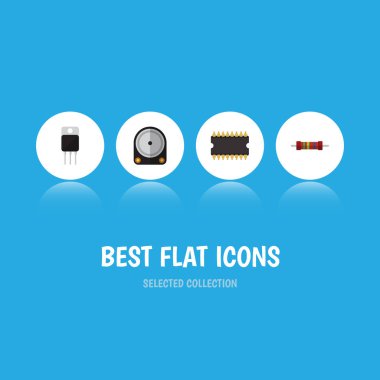 Düz simgesi aygıt Hdd, mikroişlemci, direnci ve diğer vektör nesneleri kümesi. Ayrıca alıcı, direnç, elektronik öğeler içerir.