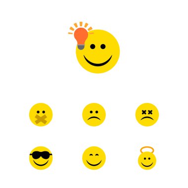 Simge Emoji seti mutlu, şaşı yüzü düz, iyi bir görüş ve diğer vektör nesnelerinin vardır. Angel, ifade, gülümseme öğeleri de içerir.