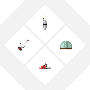 Düz simgesi çiftlik kümesi çim-kesici, sera, pompa ve diğer vektör nesneleri. Ayrıca çiftlik, ağız, kesici öğeleri içerir.