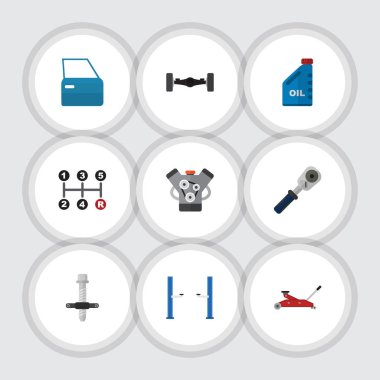 Düz simgesi otomatik kümesi Ratchet, otomobil parçası, susturucu ve diğer vektör nesneleri. Ayrıca benzin, Kılavuzu, otomobil öğeleri içerir.