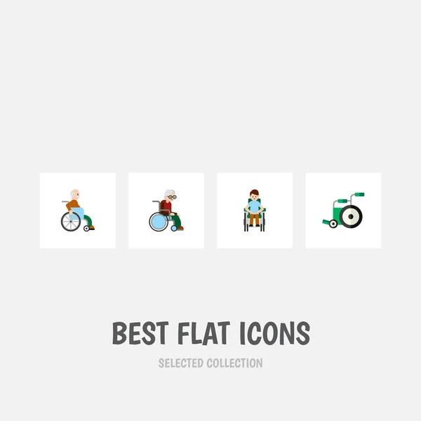 Platte pictogram gehandicapten Set van gehandicapte persoon, apparatuur, rolstoel en andere vectorobjecten. Ook mensen met een handicap, apparatuur, gehandicapte elementen. — Stockvector