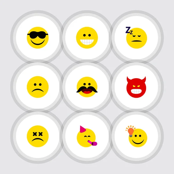 Flat Icon Emoji Set Of Have An Good Opinion, Sad, Grin and Other Vector Objects. Также включает в себя Счастливые, Веселые, Грин Элементы . — стоковый вектор