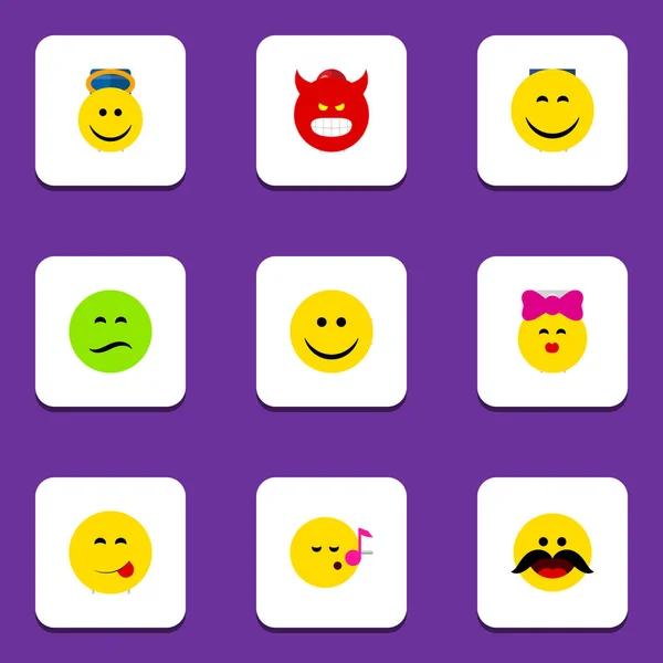 Conjunto de rosto de ícone plano de pouting, sorriso, alegre e outros objetos vetoriais. Também inclui elementos alegres, franzidos, sorrisos . — Vetor de Stock