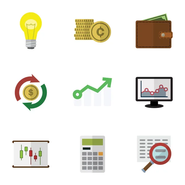 Conjunto de ganancia de ícono plano de efectivo, diagrama, bubl y otros objetos vectoriales. También incluye intercambio, moneda, elementos de intercambio . — Archivo Imágenes Vectoriales