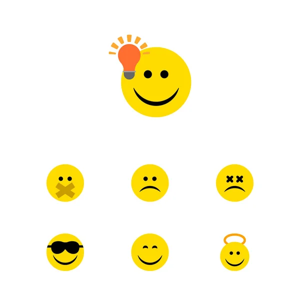 Plochá sada ikon emodži šťastný, Šilhavý tváře, mají dobré mínění a ostatní vektorové objekty. Zahrnuje také prvky úsměv Angel, emotikon,. — Stockový vektor