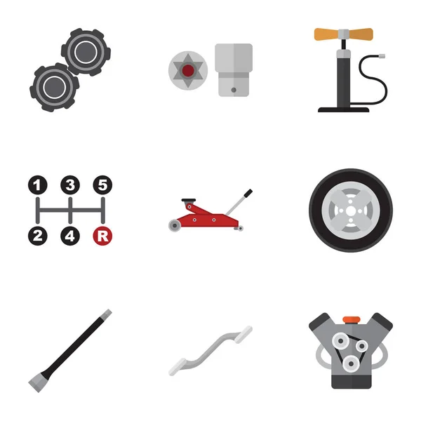 Flat ikonen Auto uppsättning hjulet Pump, Pipeline, kopplare och andra vektorobjekt. Innehåller också däck, överföring, Pipeline element. — Stock vektor