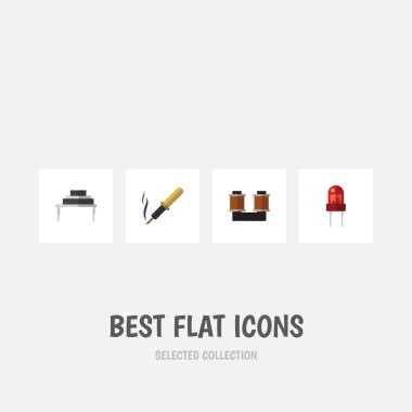 Düz simge elektronik onarım, hedef, bobin bakır ve diğer vektör nesneleri kümesi. Ayrıca bobin, dönüştürücü, bakır unsurları içerir.