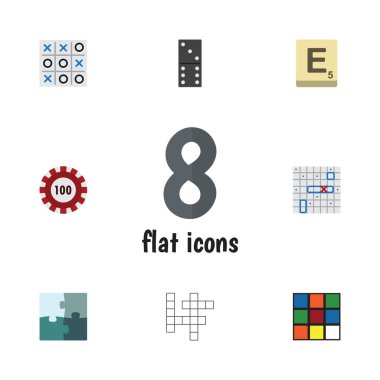 Düz simge oyunları kümesi tahmin, Yapboz, Mahjong ve diğer vektör nesneleri. Bulmaca, Enigma, Jigsaw öğeleri de içerir.