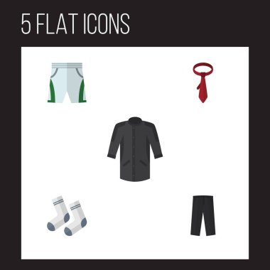 Düz simgesi elbise kümesi ayak Tekstil, kravat, pantolon ve diğer vektör nesneleri. Ayrıca mayo, tekstil, kravat unsurları içerir.
