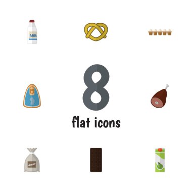 Düz simgesi Konserve tavuk, et, konfeksiyon ve diğer vektör nesneleri kümesi yeme. Ayrıca tavuk, çikolata, Kahvaltı öğeleri içerir.