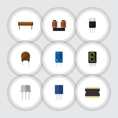 Alıcı, Resist, bobin ve diğer vektör nesnelerini düz simge cihaz seti. Ayrıca Resist, bakır, elektronik öğeler içerir.