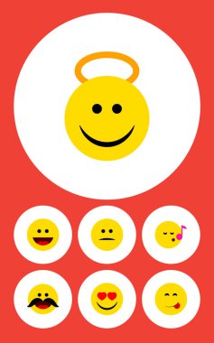 Aşk, melek, neşeli ve diğer vektör nesnelerini düz simgesi hareket kümesini. Ayrıca şarkı, Emoji, yüz öğeleri içerir.