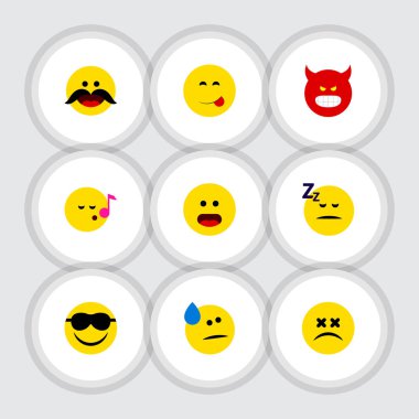 Düz simgesi ifade Descant, merak, gözyaşları ve diğer vektör nesneleri kümesi. Ayrıca şarkı, somurtarak, mutlu öğeleri içerir.