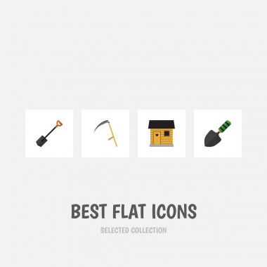 Mala, otlak, kürek ve diğer vektör nesnelerini düz simge çiftlik seti. Ayrıca Spade, çiftlik evi, mala unsurları içerir.