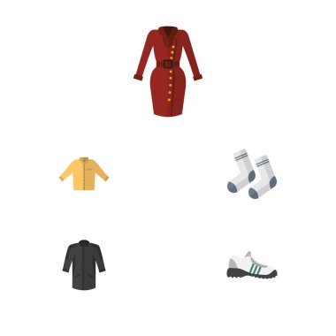 Giysi, ayak Tekstil, Banyan ve diğer vektör nesnelerini düz simge giysi seti. Ayrıca Banyan, elbise, Kimono öğeleri içerir.