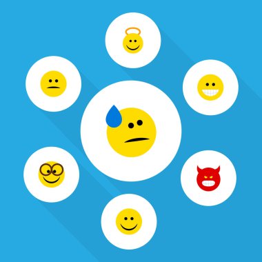 Düz simgesi Emoji gözyaşları, Angel, keyifli ve diğer vektör nesneleri kümesi. Gözyaşları, yüz, sevinç öğeleri de içerir.