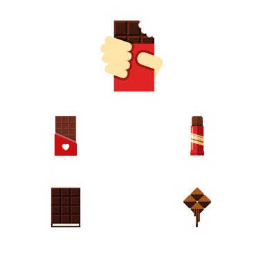 Düz simgesi çikolata çikolata, tatlı, lezzetli ve diğer vektör nesnelerini ayarlayın. Ayrıca konfeksiyon, acı, sunulu liste öğeleri içerir.
