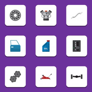 Düz simgesi atölye kümesi fren Disk, otomatik şanzıman, bağlantı ve diğer vektör nesneleri. Ayrıca Disk, Coupler, petrol unsurları içerir.