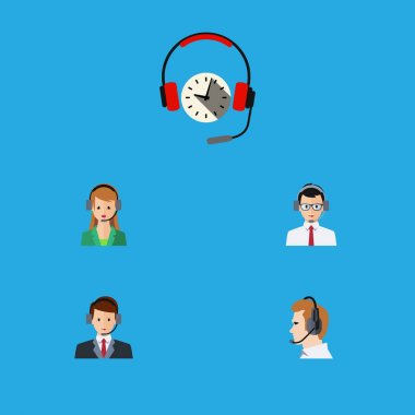 Düz simgesi Telefonla satış hattı, Sekreter, telefonla satış ve diğer vektör nesnelerini ayarlayın. Ayrıca kulaklık, operatör, kulaklık öğeleri içerir.