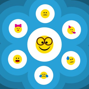 Düz simgesi ifade parti zamanı ifade, hoş, memnun ve diğer vektör nesneleri kümesi. Da karıştı, parti, içerir gözlük öğeleri.