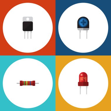 Düz simge teknoloji alıcısı, alıcı, direnç ve diğer vektör nesnelerini ayarlayın. Ayrıca alıcı, elektronik, direnç öğeleri içerir.