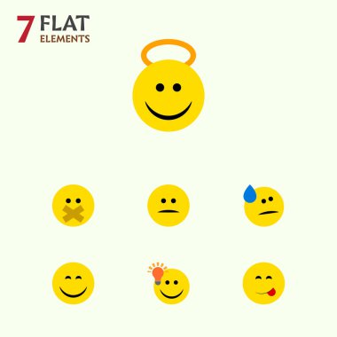 Düz simgesi ifade belirledik iyi bir fikir, memnun, melek ve diğer vektör nesneleri. Ayrıca içerir neşeli, memnun, sus öğeleri.