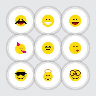 Düz simgesi jest parti zamanı ifade, gülmek, mutlu ve diğer vektör nesneleri kümesi. Ayrıca Emoji, bıyık, hoş unsurları içerir.