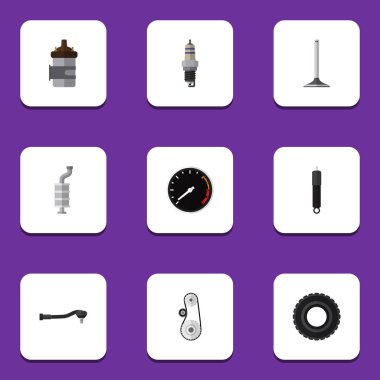 Düz simgesi bileşen kümesini tekerlek, teknoloji, Cambelt ve diğer vektör nesneleri. Ayrıca lastik, kemer, Speed öğeleri içerir.
