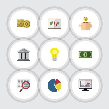 Düz simgesi kazanç kümesi inceden inceye gözden geçirmek, grafik, dolar ve diğer vektör nesneleri. Ayrıca arama, Büyüteç'i, Bar öğeleri içerir.