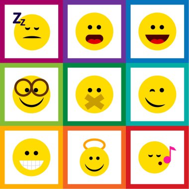 Düz simgesi hareket kümesi hoş, meleğim, kırpışan ve diğer vektör nesneleri. Gülmek, kırpışan, sessiz öğeleri de içerir.