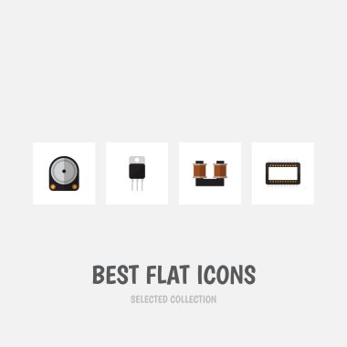 Düz simgesi aygıt kümesi Hdd, anabilgisayar, alıcı ve diğer vektör nesneleri. Ana bilgisayar, sabit, transistör öğeleri de içerir.