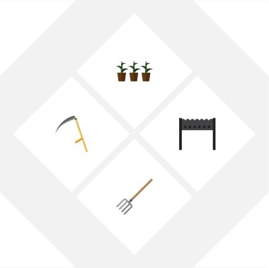 Düz simgesi çiftlik kümesi saman çatal, kesici, Barbekü ve diğer vektör nesneleri. Ayrıca Barbekü, kesici, çatal unsurları içerir.