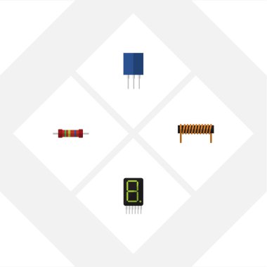 Bir bobin, görüntüleme, direnç ve diğer vektör nesnelerini düz simge cihaz seti. Ayrıca alıcı, direnç, priz elemanları içerir.