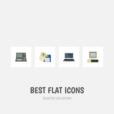 Düz simge bilgisayar kümesi bilgisayar fare, bilgisayar, Notebook ve diğer vektör nesneleri. Ayrıca fare, Pc, Vintage öğeler içerir.